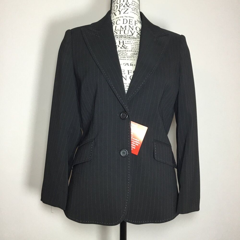 NWT vintage black with pink pinstripe blazer satin liner business casual sz S